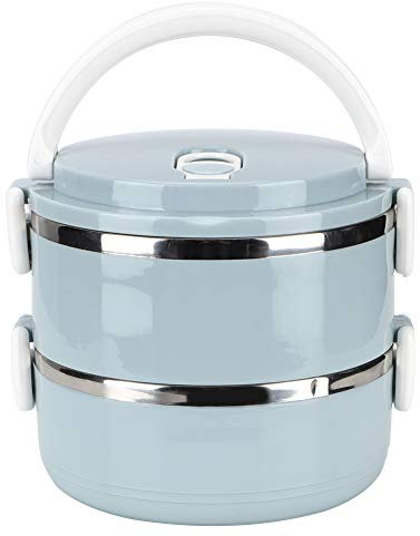 Fiambrera Aislada, Fiambrera Portátil de Acero Inoxidable Contenedor de Alimentos con Aislamiento Térmico Azul para Almuerzos de Trabajo Picnic Viajes Camping(Double Layer)