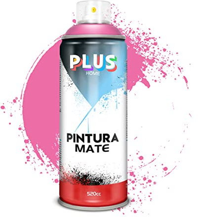PLUS HOME Pintura Spray 520cc para pintar todo tipo de super cies: madera, metal, cartón, tela, piedra, bra de vidrio, plásticos rígidos, etc para bricolaje y DIY.Rosa Chicle (Ref:647)(Paquete de 1)