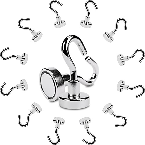 Sensei 12 pezzi Magnete al neodimio con gancio Ø16 x H35 mm, magneti a gancio extra forti capacità di carico 8 kg