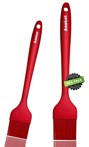 Anaeat Backpinsel aus Silikon 2 Stück – hitzebeständiger Pinsel mit weichen Borsten, hygienisches einteiliges Design, Marinadenpinsel, ideal zum Backen zum Verteilen von Öl, Butter, Sauce, Grill (Rot)