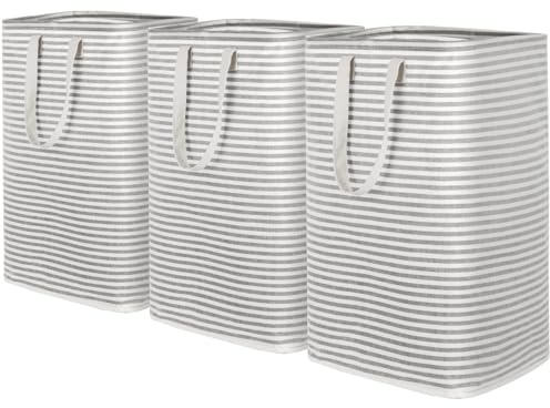 Lifewit Cesto Ropa Sucia, Cesta Ropa Sucia Impermeable con Asas Extendidas, Laundry Basket, Cubo Ropa Sucia Plegable, Bolsa Ropa Sucia para Baño, Dormitorio, Lavadero, 80L, Gris, Paquete de 3