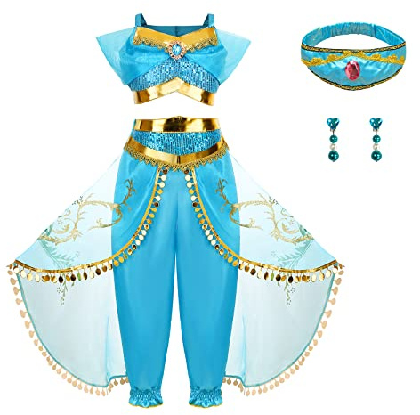 Jasmin-dräkt för barn Prinsessan Aladdin Uppklädning för flickor Fancy klänningar Jul Halloween Cosplay Party Outfits