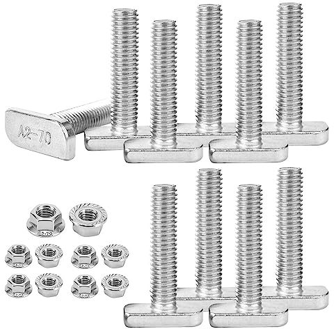 10 Stück Hammerkopfschrauben M8x20 mm, CJBIN A2-70 Hammerkopfschrauben M8 Edelstahl 8x20 mit Flanschmuttern für pv Module Photovoltaik-Aluprofil Gewächshaus Photovoltaik Solar Montageschiene