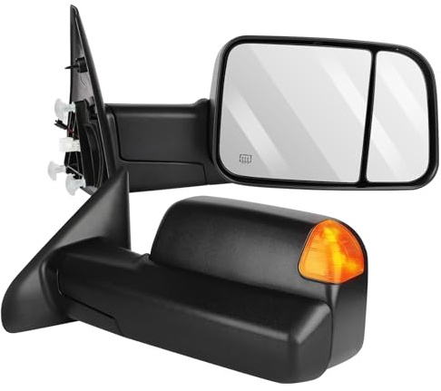 ECCPP Towing Mirrors Tow Mirrors With 2002-2008 For Dodge For Ram 1500 2003-2009 For Dodge For Ram 2500 3500 Power Adjusted Heated Turn Signal Light Black Housing Pickup Truck