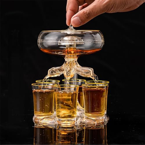Schnapsglasspender und Halter mit 6 Schnapsgläsern Set 45ml - Party Getränkespender Acryl Likörspender Schnapsausgießer für Getränke | Apfelwein | Cocktail - Fun Home/Bar Zubehör Geschenke (G2)