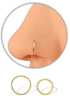 HY DOT Gold Nose Rings Set, 6mm and 8mm, 20G Surgical Steel, 2 Pieces (Thin- 20g)