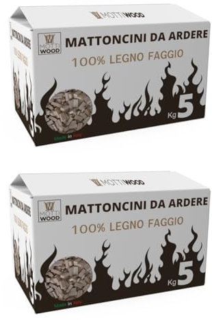 Mattoncini da Ardere, 6.5KG, 100% Legno Faggio, Lunga Durata (2 Confezioni)