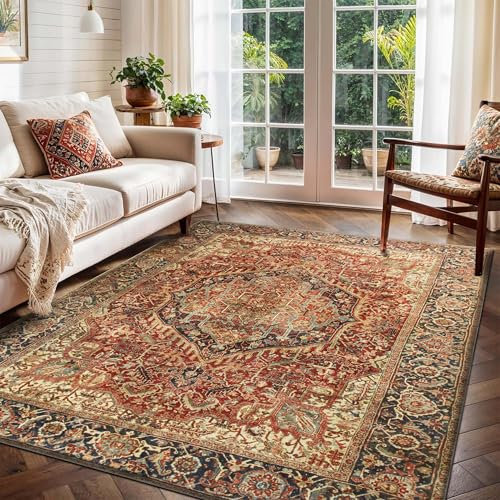 Hafaa Machine Washable Rugs Living Room Large 160x230 cm – Soft Short Pile Area Rugs For Bedroom Dining Room, Kitchen Carpet Non Slip Traditional Oriental Design Vintage Boho Cashmere Rug, Majestic