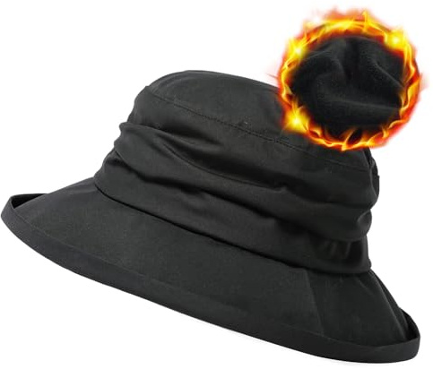 Comhats Chapeau d'hiver imperméable pour femme - Avec doublure en polaire chaude - Chapeau de pluie - Chapeau de soleil réglable, 737_Noir (doublure polaire), M