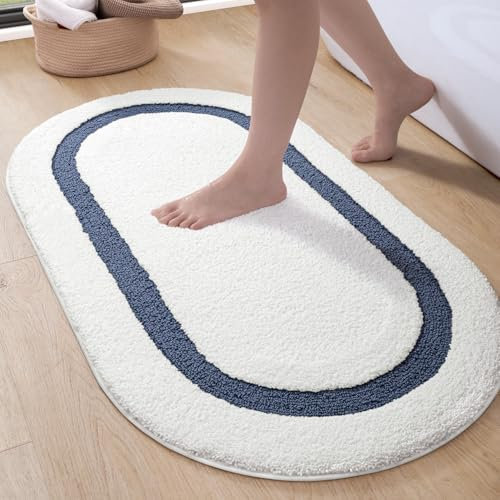 DEXI Badezimmerteppich 44 x 76 cm, rutschfest Badematte, weicher Maschinenwaschbar Badvorleger, Ovales Saugfähige Badematten & Badteppiche für Dusche, Badewannen, Toilette Deko, Blau