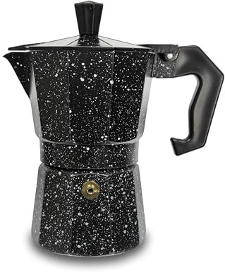 Generico GD LOVES YOUR HOME Caffettiera design effetto macchiolina moka 1 2 3 o 6 tazze macchina del caffè in alluminio per espresso idea regalo (Nero, 6 TAZZA)