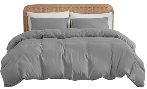 Ev Dekor Double Duvet Cover Sets – Brushed Microfiber Bedding- Plain Dye Quilt Cover with Pillowcase - Grey