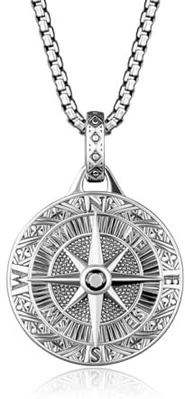 MIRKUZI Herren Halskette mit Anhänger Männer Kette Kompass Anhänger Geburtstag Geschenk für Männer Jungen (Silber)