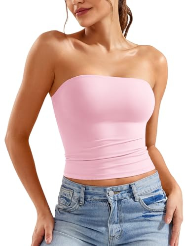 ZAAYO Axelfri tubtopp dam bandeau topp Y2K smal passform crop top sexig sommartoppar dubbelfodrad linne topp