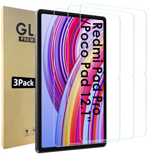 Bigqin 3 Piezas Protector Pantalla Compatible con Xiaomi Redmi Pad 2 Pro/Redmi Pad Pro/Poco Pad 12.1, 2.5D No Bubble HD Anti-Huella Cristal Vidrio Templado Compatible con Xiaomi Poco Pad 12.1