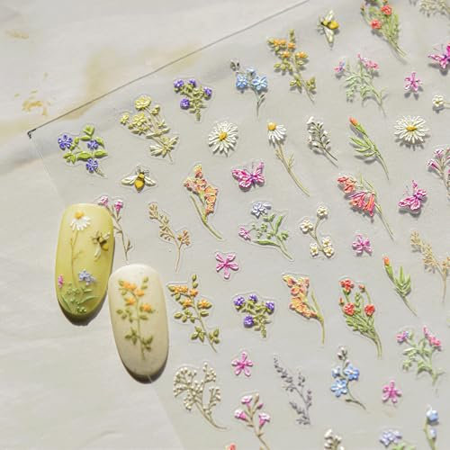 JMEOWIO 3D Nagelsticker Blumen Nail Art Sticker Selbstklebend Nagelaufkleber 5D Stereoskopisch Frühling Sommer Blumen Dekoration Nageldesign Zubehör 1 Blatt