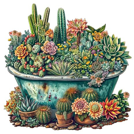 Holzpuzzle Erwachsene, 270 Teile Sukkulente Pflanze Puzzles, 34x33.6cm Wood Puzzle, Unregelmäßige Einzigartige Tierform Holzpuzzles für Erwachsen, Schön Geschenk für Familie und Freunde