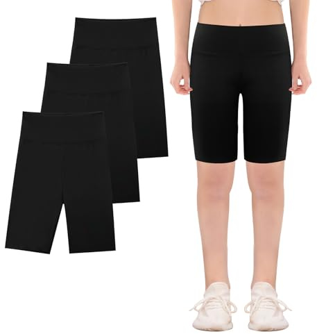 KAKU NANU Girls Cycling Shorts Black Leggings for Girls Knee Length Under Dress Shorts Sports Pe Gymnastics Dance 10-11 11 12 11-12 Years