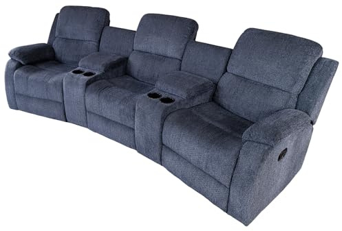 Riess Ambiente Exklusiver 3er Kinosessel Hollywood - dunkelgrau - Strukturstoff Polyester - Relaxsessel mit Cupholder Polsterung Fußstützen