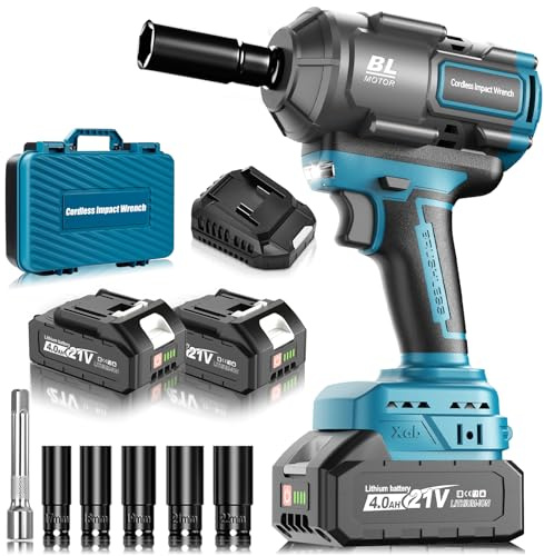 blayram 1200 Nm Avvitatore a Impulsi Brushless Compatibile con batterie Makita 18V, Avvitatore a Batteria da 1/2 pollice con 2 batterie da 4,0 Ah, Avvitatore ad Impulsi con 5 bussole per auto e casa