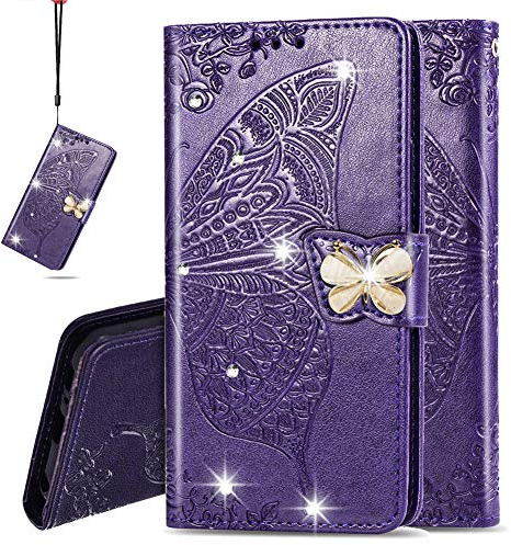 IMEIKONST for Samsung Galaxy Z Fold 7 Wallet Case with Card Slots, Diamond PU Leather Magnetic Closure Flip Kickstand Shockproof Protection Cover for Samsung Z Fold7. Crystal Butterfly Purple SD