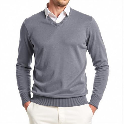Misfuso Pull Homme à Col Chemise Pullover Homme Manches Longues Classiques en Maille Tricot l'automne Hiver Élégance Décontractée Gris 3XL