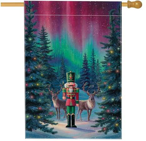 Bandiera da giardino con schiaccianoci del paese delle meraviglie invernale, striscione colorato decorativo per le vacanze, decorazione per prato su entrambi i lati, per uso natalizio all'aperto, 71 x