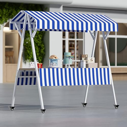 STCERY Carrito De Venta Portátil, Puesto De Mercado Plegable con Toldo, Expositor De Acero Al Carbono con Ruedas, Fácil De Montar, para Uso Comercial(Blue,150cm/59in)