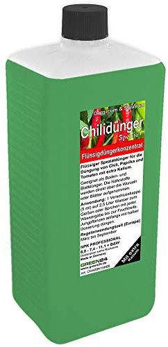 Chilidünger XL 1 Liter Paprikadünger Spezial Capsicum, zum düngen von Chili (Chilli) Peperoni Paprika und auch Tomaten, Flüssig - Dünger der Profi Linie
