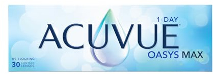 Acuvue Oasys Max 1-Day Lentes diarias con tecnología TearStable y filtro de luz OptiBlue, -9.50 dpt, diámetro 14.3 mm, 30 unidades, adición, curva base 8.5 mm