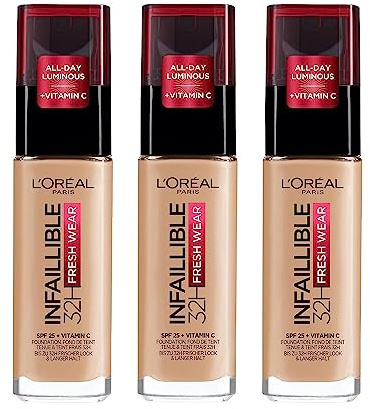 L'Oréal Paris Infallible 24hr Fresh Wear Liquid Foundation - 140 Golden Beige, Pack of 3 (3 x 30 ml)