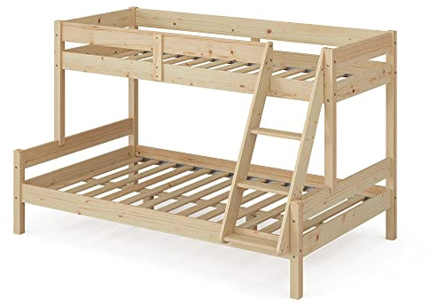 VitaliSpa Etagenbett Everest, Naturholz, 120x200 / 80x200 cm, mit integrierter Treppe und stabilem Lattenrostsystem