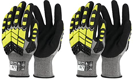 Graloky 2 Pairs Safety Work Gloves,Impact Gloves for Men Women,Cut Resistant Non-Slip Heavy Duty Gloves with Nitrile Grip,Touch Screen Glove with Impact Protection for Mechanic Construction, Large