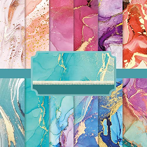 ISAKEN 24 Blatt Vintage Scrapbooking Papier Marmor Muster Dekopapier Motivpapier Bastelpapier Retro Scrapbook Set Papier Dekoration Journaling Papier Supplies für Scrapbooking, Reisetagebuch, Album