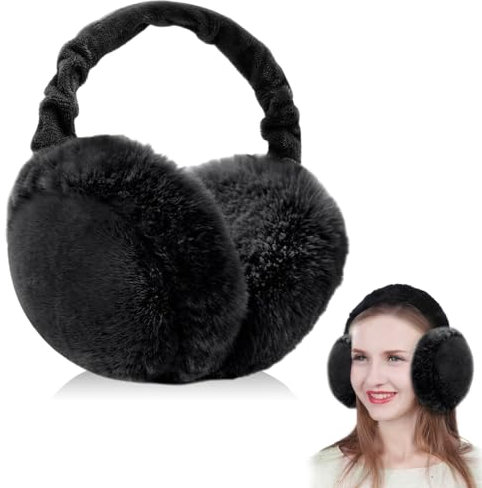 yotutun Ohrenwärmer, Faltbare Verstellbarer Plüsch Earmuffs Schutz vor Wind Warme Bequemer Weicher Kälteschutz Outdoor Ohrenmuscheln Plüsch Ohrenschützer für Damen Herren - Schwarz