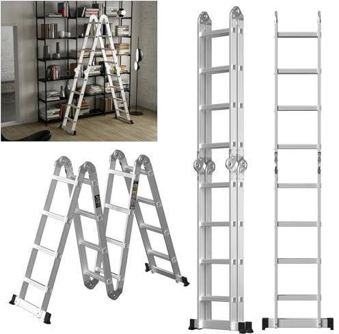 4.7M/15.4FT Telescopic Ladder Multi-Purpose Aluminium Portable Telescoping Ladder, Portable Loft Straight Ladders for RV, Attic, Home and Outdoor Work