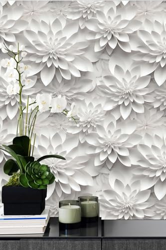 weiseni 3D Wallpaper Stick and Peel Floral Contact Paper Imitation 3D Flat Lotus Flower Wallpaper Removable Renter Friendly for Bedroom Living Room Backsplash 17.7in x 9.8ft