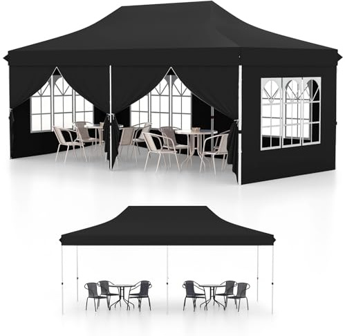 HOMASIS Gazebo da Giardino 3x6m, Gazebo Esterno Resistente Pop Up con 6 Pannelli Laterali e Finestre, 3 Altezze Regolabili, Tenda da Giardino per Matrimoni, Feste, Eventi Commerciali (Nero)