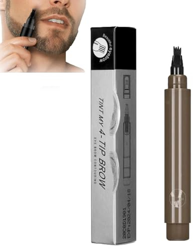 4 Points Multi-Used Waterproof Eyebrow Beard Filling Pen,4 Points Eyebrow Beard Pen Filler & Brush, Beard Pencil Filler for Men Beard, Long Lasting Creates Natural Looking Brows (Light Brown)