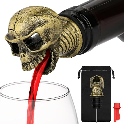 LKKCHER Skull Wine Aerator Pourer Spout, 2-in-1 Skeleton Wine Bottle Pourer and Stopper, Bronze