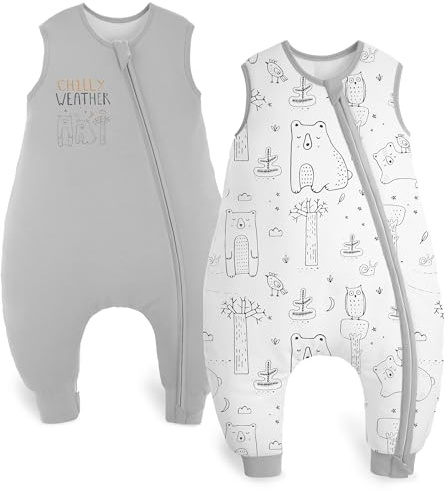 Yoofoss Lot de 2 Gigoteuse à Pieds Bébé Coton 1.5 TOG Sac de Couchage Turbulette avec Jambes et Fermeture éclair Emmaillotage 80 cm pour Nouveau-né Garçons Filles 18-36 Mois