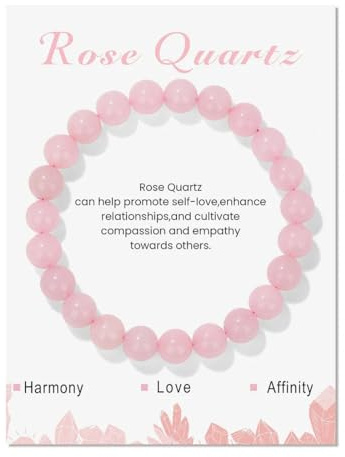 SGERUFZ Bracelet Quartz Rose Perles Pierre Naturelle Lithotherapie Élastique Bracelet Homme et Femme 17,8 cm Rose