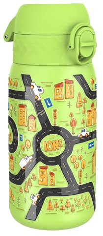 ion8 Kinder Trinkflasche Edelstahl Leicht 400ml Nicht Isoliert Auslaufsicher Einhandöffnung Sichere Verriegelung Spülmaschinenfest Klappdeckel Leicht zu Reinigen, Autos