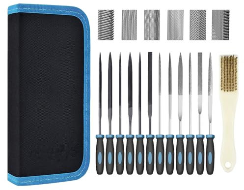 Juego de Limas de Diamante, 13 Piezas Juego de Limas de Aguja, Herramienta de Archivo de Metal con Mango Ergonómico, Redonda, Media Redonda, Triangula, Para Metal, Plástico, Cristal, Madera