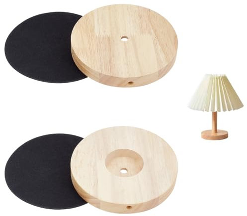 PH PandaHall 2 Set Base per Lampada In Legno, Lampade Rotonde Supporto per Luce con Cuscinetto Autoadesivo Supporto per Luce Da Tavolo Base per Esposizione per Faretti Scrivania Artigianato 15x2cm