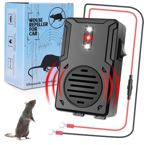 Yeecka Ultrasónico Ahuyentador Animales Coche, Ahuyentador de Jabalies con Flash LED, Repelente para Comadrejas en el Coche para Coches de 12 V, Garajes y áticos