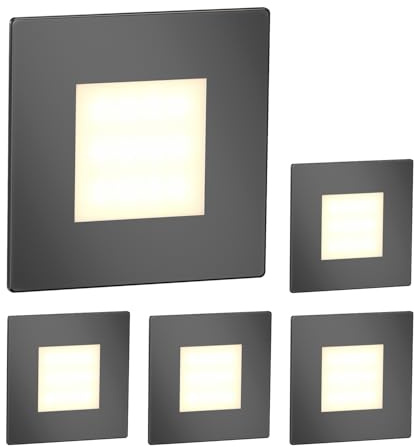 ledscom.de 5 LED trapphusbelysning/infälld väggbelysning FEX för inom- och utomhusbruk, kantig, antracit, 85 x 85 mm, varmvit