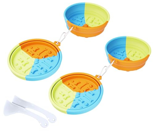 Geavonyg Bol pour Animaux De Compagnie Assiette Nourriture Chien Pliable en Silicone 2 Pièces Friandises Animaux Compagnie Nourriture Sèche Alimentation Eau Voyage Arrosage
