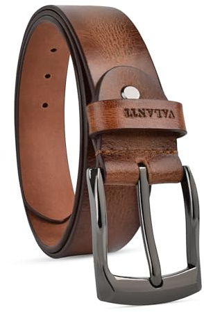 VALANTI Leather Belts for Men – Genuine Buffalo Leather Belt | Tan & Black Leather Belts | Classic Mens Belt for Jeans, Trousers and Everyday Wear | Stylish Trim-to-Fit Belt with Gift Box (D-Tan)
