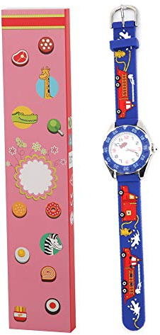 VELATEMOR Reloj de Pulsera de Cuarzo Resistente Al Agua con Dibujos Animados para Niños y Niñas, Reloj con Correa de PVC Suave para para Niños, Azul (Camión de Bomberos aleación Azul)
